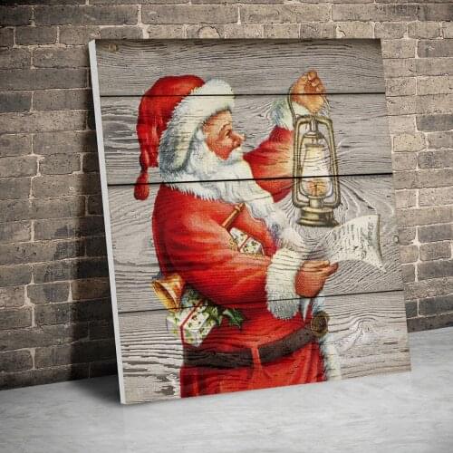 Framed Vintage Santa-Lantern Canvas Paintings Christmas Poster Wall Art Canvas Prints Pictures Kids Room Home Inner Frame