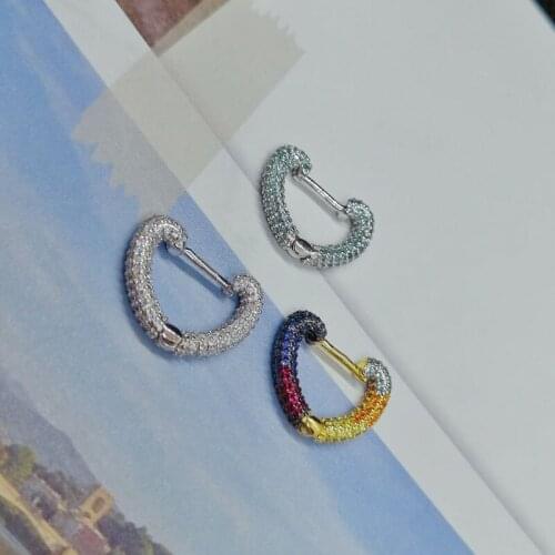 SLJELY Fashion Real 925 Sterling Silver Jewelry Single Multicolor Small Rainbow Heart Earring Micro Cubic Zirconia 1pc for Women