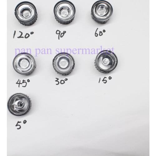 10pcs 5 15 30 45 60 90 120 Degree Angle LED Lens w/20mm Holder Flat Transparent