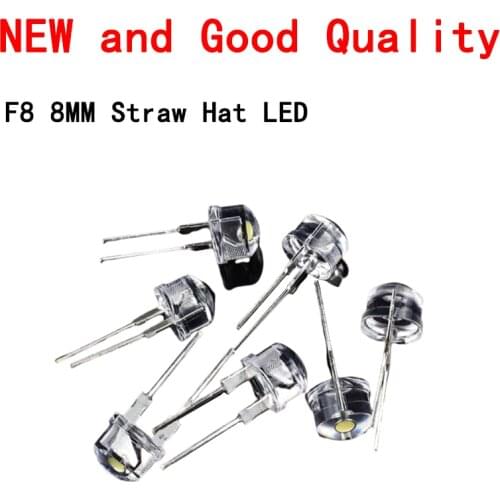 10PCS NEW F8 8mm 0.5W 3.0-3.4V Straw hat LED White Super bright LED lamp Wide Angle Transparent LED Lamp Strawhat LED