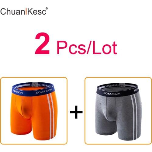 2pcs/lot Long Mens Boxer Pants Large Size Running Wear Resistant Cotton Underwear Dry And Breathable Fitness Comfortable Shorts