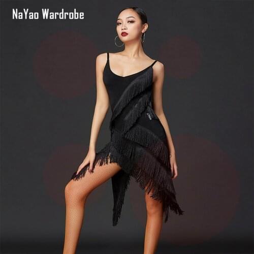2020 New A3224 Bare Back Tassel Sleeveless Latin Dance Dress Women Performance Costume Latin Ballroom Dresses Latino Dancewear