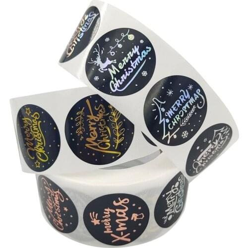 500pcs/roll Round Clear Merry Christmas Stickers Thank You Card Box Package Label Sealing Stickers Wedding Stationery Sticker