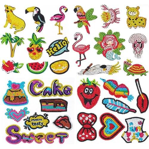 5D DIY Diamond Painting Stickers Kits Cartoon Flamingo Fruit Rhinestone Stickers Paint By Numbers Art Crafts Set for Kid & Adult