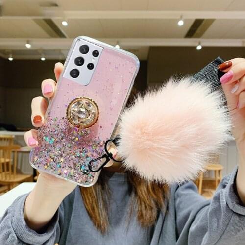 For Samsung S20 FE Case Bling Glitter Phone Stand Cover Samsung Galaxy S20 Plus S20Ultra S 20FE S2 0 Cases With Hairball Covers