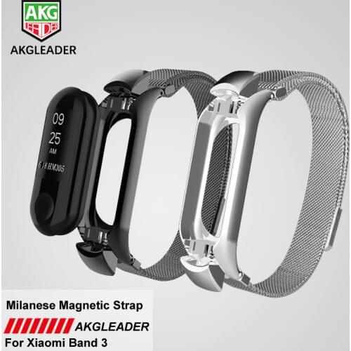 AKGLEADER For Xiaomi Band Mi 3 Milanese Bracelet Metal Strap Band With Case Smart Watchband For Xiaomi Mi Band 4 Correas de relo