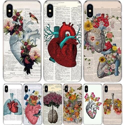 Human anatomy organ in art newspaper Colorful Case For iPhone 11 12 Mini Pro 7 6 X 8 6S Plus XS MAX + XR 5S SE 10 Ten Art TPU Co