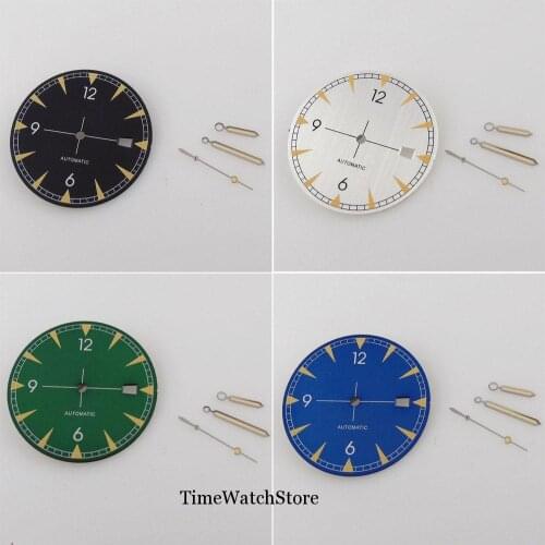 33.5mm Watch Dial Hands Spare Parts Fit For NH35 / NH35A Automatic Movement Date Window White/Black/Green/ Blue Color Green Lume