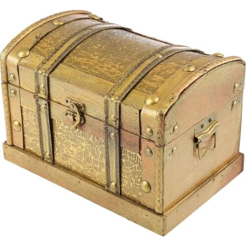 667A Retro Wooden Box Desktop Ornament Treasure Chest Gem Vintage Jewelry Storage Box Keepsake Case Party Game Decoration
