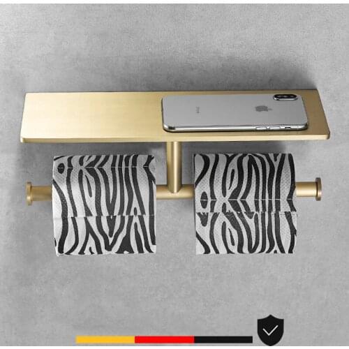 Bathroom Paper Holder & Shelf Brass Bath Mobile Phone Towel Rack Toilet Tissue Holder With Hook Wall Mounted Brushed/Rose Gold