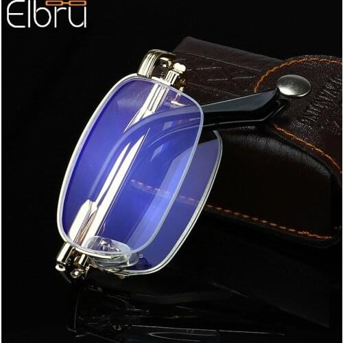 Elbru Vintage Fashion Metal Portable Folding Reading Glasses Men Women Anti Blue Light Presbyopia Eyeglasses Diopters +1.0 +4.0