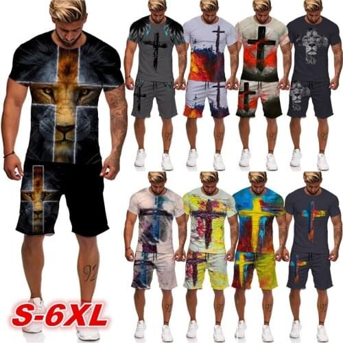 2021 Harajuku Multi-color Mixed Color 3d Printing Suit Summer New Mens Fashion Sports Suit 2-piece T-shirt + Shorts For Men