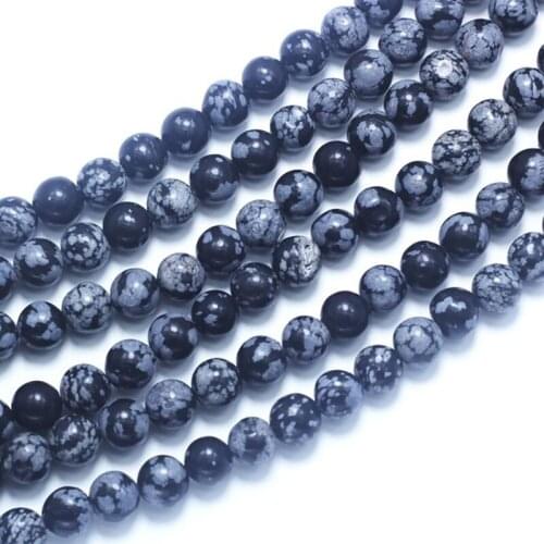 Round Snowflake Obsidian Stone Beads Natural Stone Beads and Beads for Jewelry Making DIY Bracelet Necklace Jewelery Strand 15"