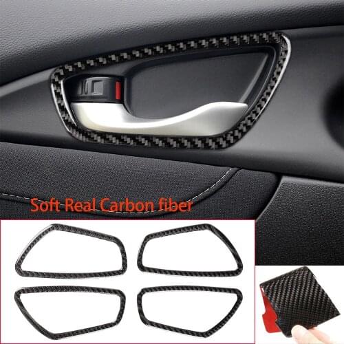 Real Carbon Fiber Interior Door Handle Bowl Cover Fit For Honda Civic 2016-2019 Door Handle Bowl Trim