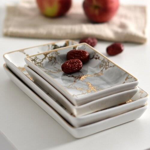 Hot Nordic Style Microwave Safe Phnom Penh Plate Salad/Cake/Dissert Plate for Jewelry Storage Plate Marble Ceramic Square Plate