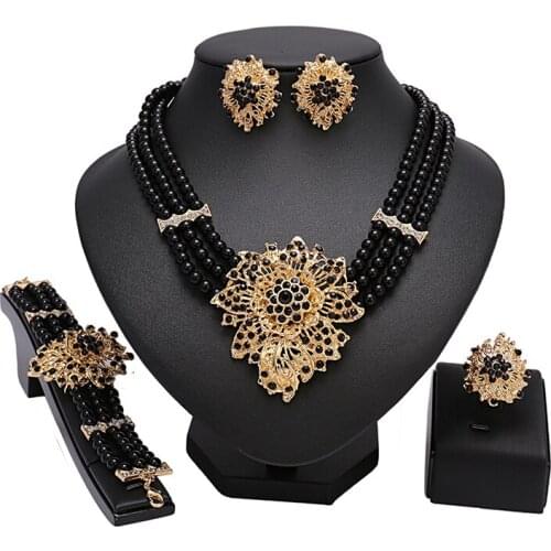 Longqu Dubai Gold Mysterious Charming Necklace earrings bracelet ring Jewelry set Fashion Wedding Woman Costume Bridal Jewelry S