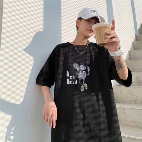Short-sleeved 2021 new t-shirt mens summer loose five-point sleeves ins tide Korean style tops summer clothes mens clothing