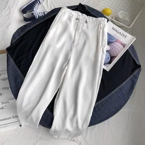 New Solid Color Breathable Casual Pants Womens High Waist Loose Leggings Nine Point Pants Harlan Pants Sport Lantern