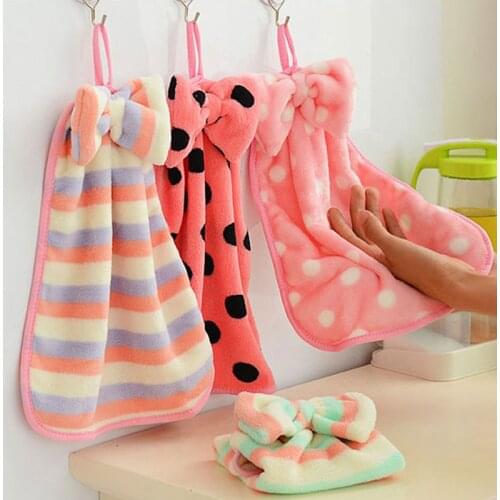 New Towel Coral Velvet Bow Hanging Hand Towels Strong Suction Dropping The Kitchen Towel bathroom hand towels