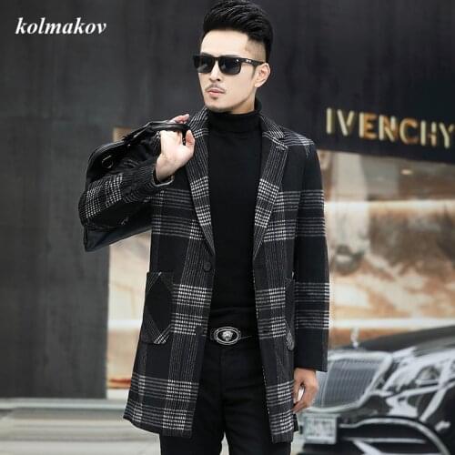 New Arrival Winter Style Men Boutique Warm Woolen Coat Fashion Casual Plaid Single Breasted Mens Leisure Trench Blends M-5XL