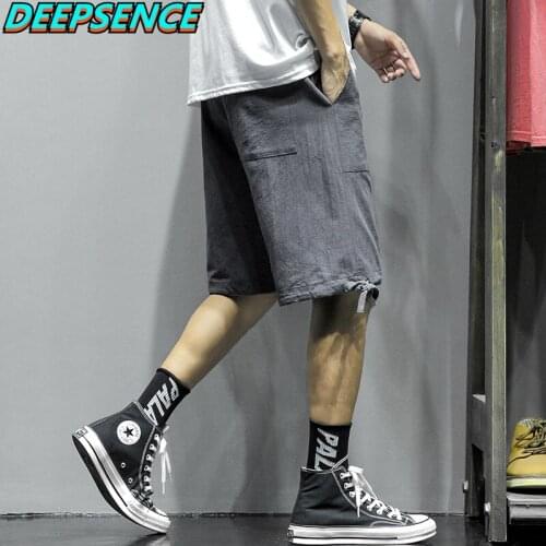 Men Spring And Summer Knee Length Men Cooton Linen Drawstring Loose Fit Trip Casual Solid Fashion Mid Waist Shorts Pants Men