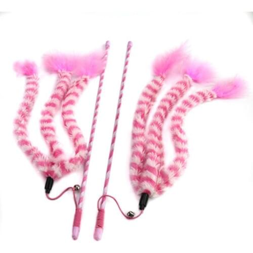 Plush Strips Funny Cat Stick Kitten Feather Fishing Rod Toy Rope Knot Toy Interactive Plastic Cat Trainning Toy Pet Cat Supplies