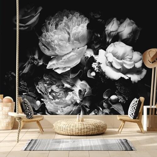 3d Retro Custom Black White Peony Flower Wallpapers for Living Room Walls Paper In Rolls Self Adhesive Contact Vinyl Murals Roll