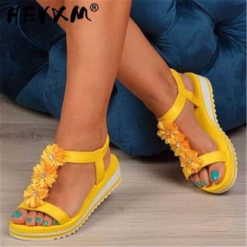 Women Sandals Summer Shoes Women Fashion Flowers Thick Bottom Breathable Sandals Women Vulcanize Shoes Ladies Sandals 2021