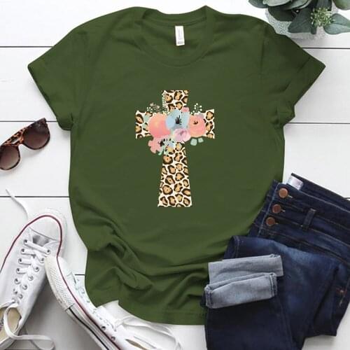 Happy Easter Day Womens T-shirt Short Sleeve O-neck Harajuku Shirts for Women Plus Size 5xl Holiday Leopard Cross Print T Shirt