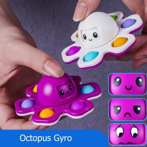 Octopus Fingertip Gyro Spinner Three Expressions Push Bubble Sensory Fidget Toy Reliever Stress Adult Kids Autism Antistress Toy