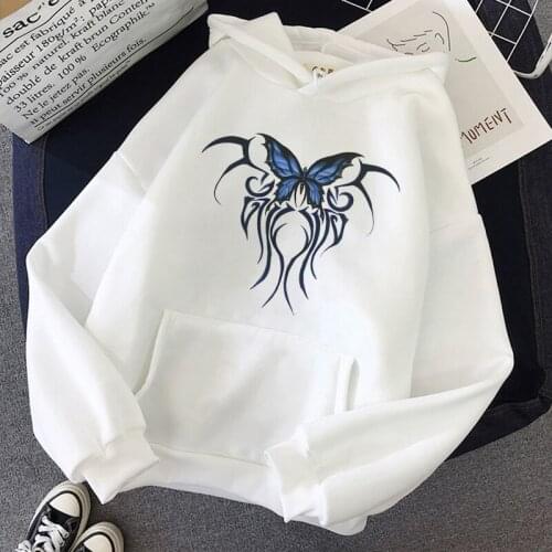 Hoodies Oversized Butterfly Dragonfly Print Kangaroo Pocket Sweatshirts Hoody Harajuku Casual Pullovers Winter Clothes Women