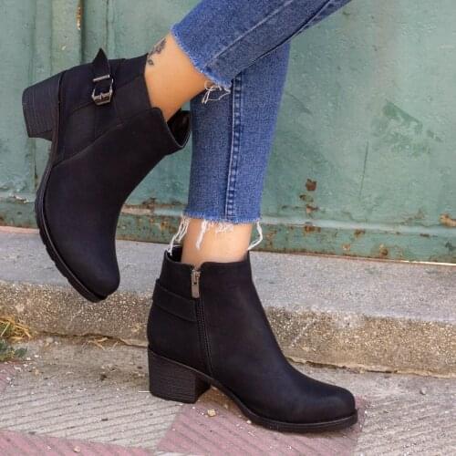 Tonar Blaix Black Skin Buckled Women Boots Zipper New Season Seasonal Stylish and Comfortable