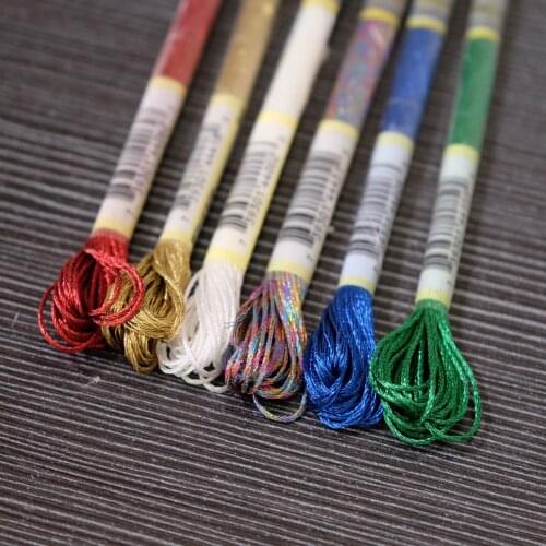 TOP 6 Skeins Pack Light Effects Floss 6 Strands High Sheen Colors Metallic Embroidery Floss Cross Stitch Thread 8M each Skein