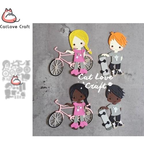 Bike girl Skateboard boy Metal Cutting Dies Scrapbooking Stencil Die Cuts Card Making DIY Craft Embossing New Dies For 2021