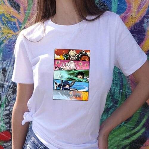 2021 Hot Japanese Anime My Hero Academia TShirt Women Funny Cartoon Graphic Printed Femme Tops Summer Black White Streetwear Tee