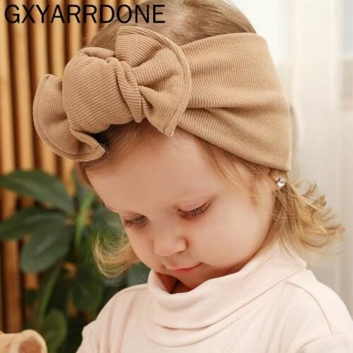 1pcs Baby Girls Headbands Winter Ear Cotton Headwrap Xmas Elastic Crochet Knot Knitted Turban Big Bow Headband Hair Accessories