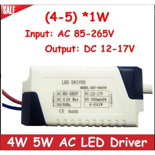 1pcs High Power (4-5)*1W 4W 5W LED Lamp Driver Input AC 85-265V Output DC 12-17V LED Driver 300mA Power Supply