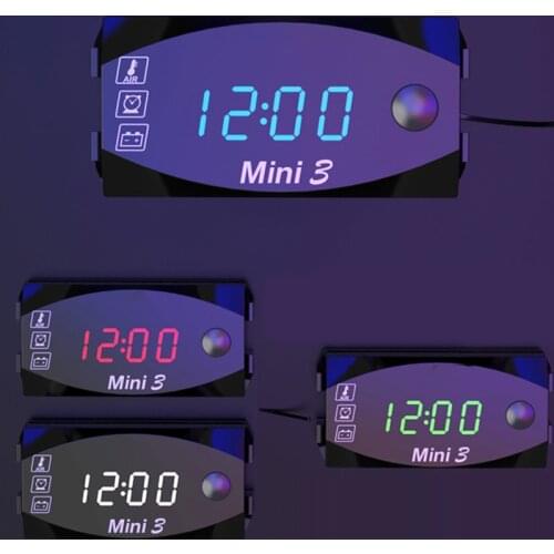 3 In1 LED Electronic Digital Time Clock Thermometer Voltmeter DC 12V LED Digital Display Voltmeter Voltage Panel Meter