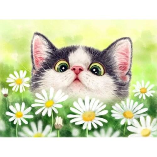 5D DIY Diamond Painting Animal Kit Cat Cute Scenery Daisy Garden Full Drill Mosaic Cross Stitch Art Home Decoration Gift