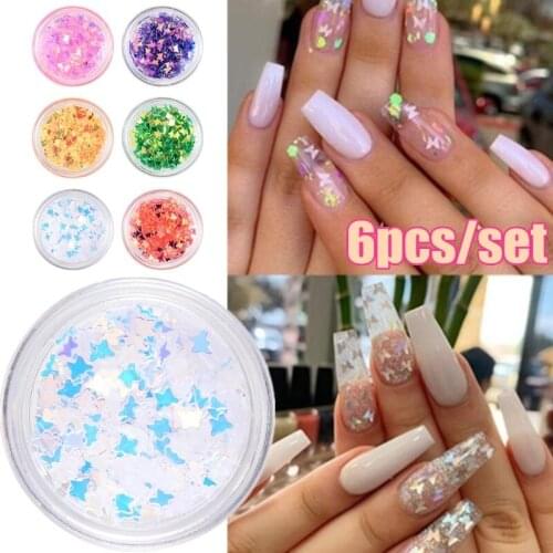 6Pcs Holographic Butterfly Shape Nail Art Glitter 3D Laser Flakes Silver Gold Sequins Gel Polish Manicure Nail Art Decorations