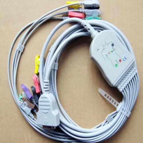 Free Shipping Compatible for GE Marquette MAC400, MAC500, MAC1000, MAC1100/1200,GE EKG ECG Cable 10 Leadwires Clip End