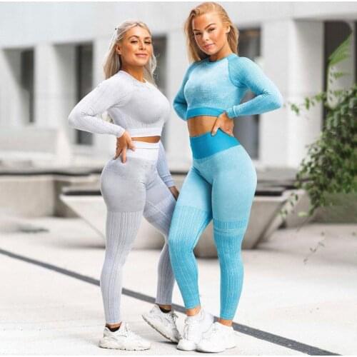 3PCS Seamless Sport Set Women Female Blue Crop top Bra Leggings Yoga Wear Ftines suit Workout Outfit Gym Set Clothing