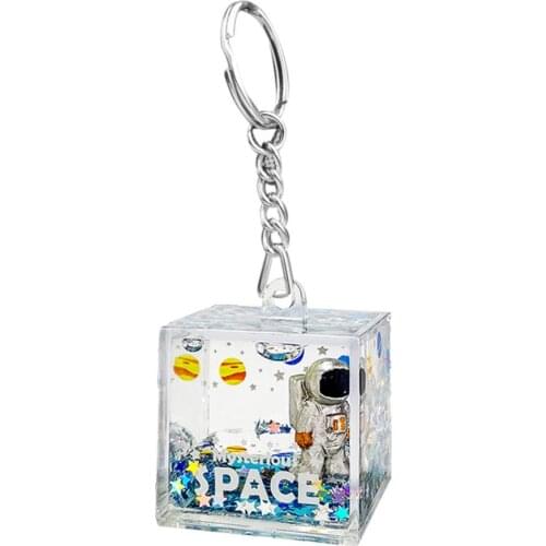 Astronaut Liquid Quicksand Keychain Pendant Mysterious Space Glitter Square Keyring space man Backpack Pendent Gifts