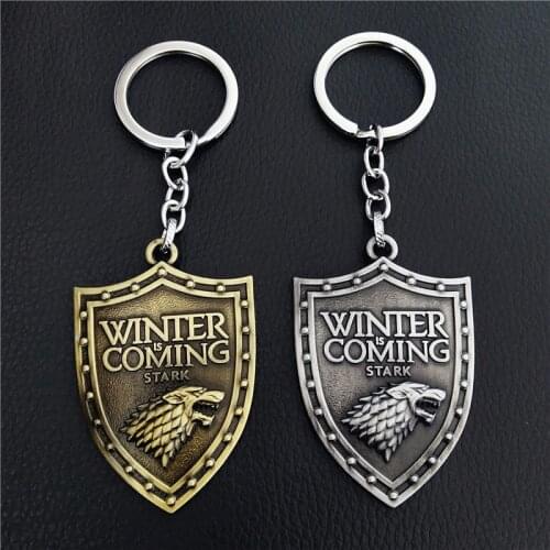 20PCS/LOT Wholesale Keychain House Stark Wolf Head Badge Key Chains Pendant Keyring llaveros Of Movie Gifts