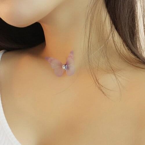 Transparent Invisible Fishing Line Chain Butterfly Necklace for Women Colorful Crystal Butterfly Pendant Charm Necklaces Jewelry