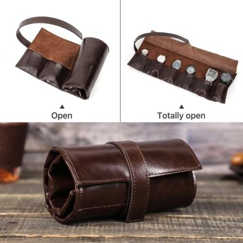 Watch Roll Storage Case Travel Leather Watch Organizer Jewelry Watch Protective Holder Box with Closing Strap Watch Pouch