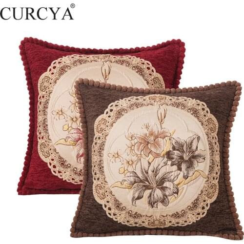 CURCYA Home Sofa Decorative Pillow Covers Luxury Chenille Jacquard Floral Cushion Cases 48x48cm for Living Room