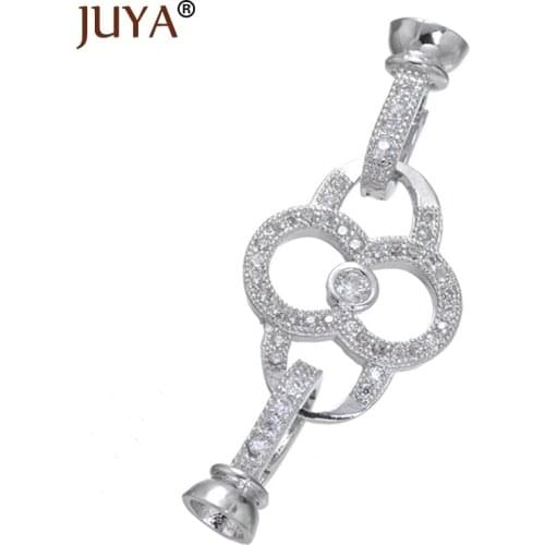 Diy Jewelry Findings Fashion Copper Zircon Rhinestone Flower Clasps For Pearls Necklaces Bracelets End Beads Caps Connectors