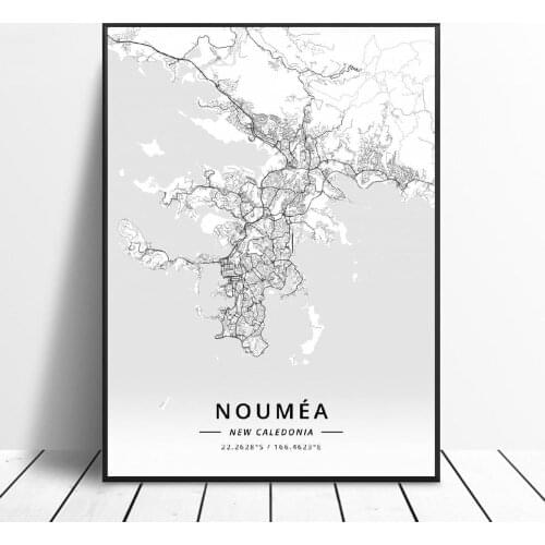 Hd print Black and White Noumea New Caledonia Latitude Longitude Canvas Art wall painting for living room home decor with frame