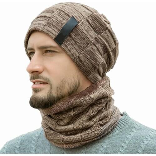 QCasual Winter Hat Neck Warmer Knitted Hat Scarf Set Warm Knit Beanies Balaclava Winter Hat For Men Women Cap Skullies Bonnet